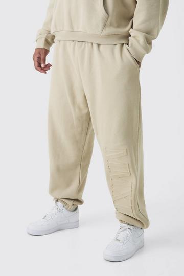 Stone Beige Plus Oversized MMXIII Embossed Jogger