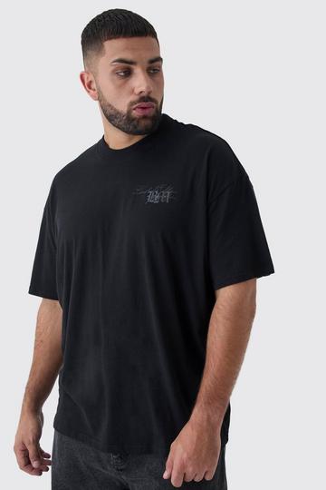 Plus Oversized Extended Neck Limited Edition Print T-Shirt black