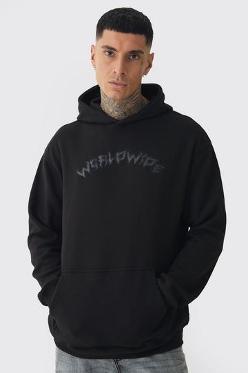 Tall Oversized Worldwide Gothic Cross Print Hoodie black