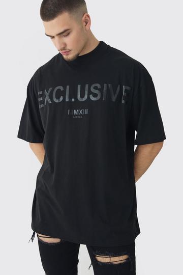 Tall Oversized Exclusief T-Shirt Met Print En Brede Nek black