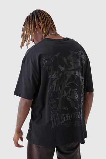 Tall Oversized Rennaisance Bloemen T-Shirt black