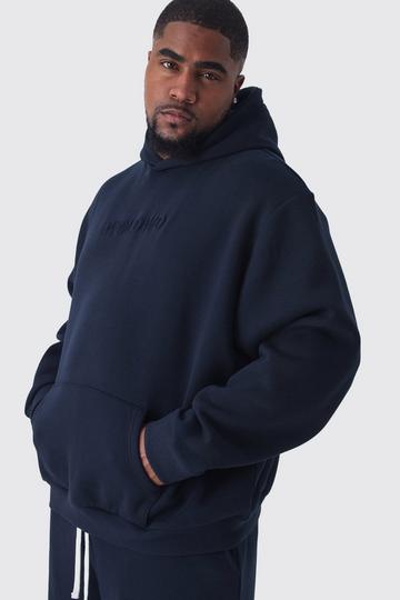 Plus Oversized Worldwide Embossed Hoodie navy