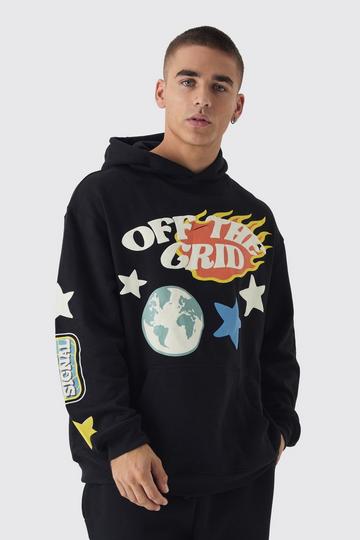 Oversized Off The Grid Puff Print Hoodie black