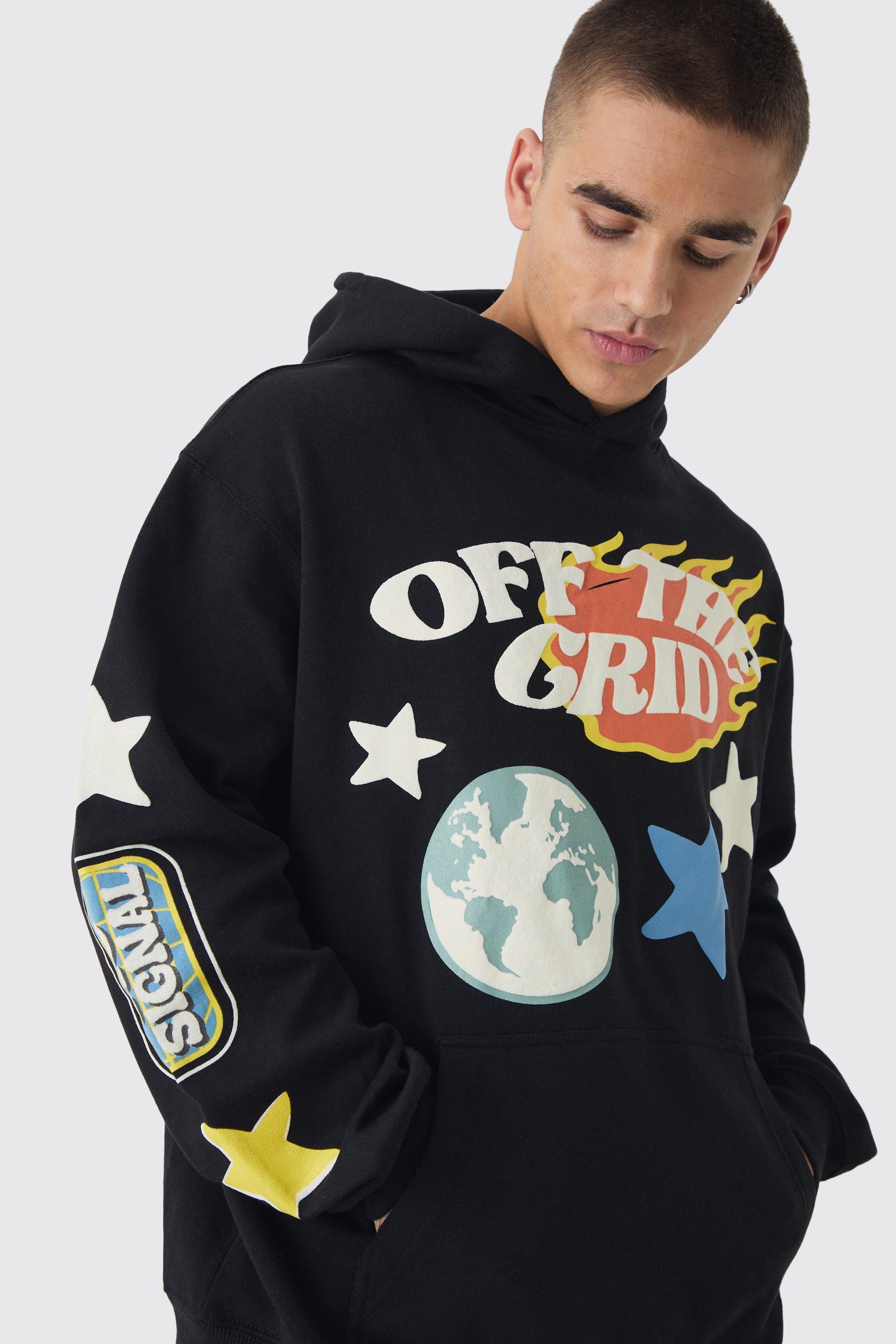 Oversized Off The Grid Puff Print Hoodie | boohoo USA