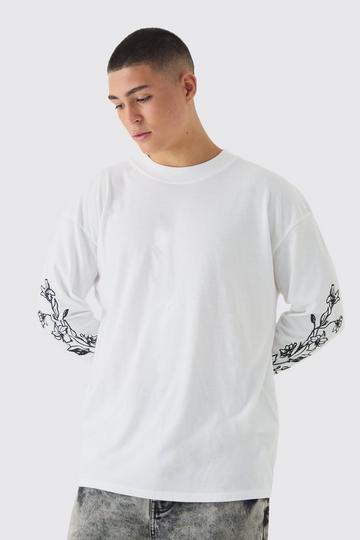 Oversized Washed Floral Printed Long Sleeve T-Shirt white