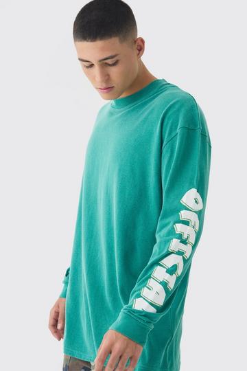 Oversized Washed Official Printed Long Sleeve T-Shirt green