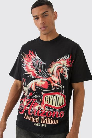 Black Oversized Large Scale Horse Wing Print T-Shirt