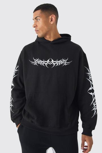 Oversized Gothic Print Hoodie black