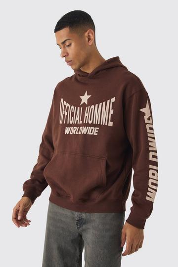 Chocolate Brown Oversized Official Homme Print Hoodie