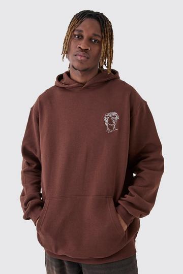 Chocolate Brown Tall Oversized Statue Embroidered Hoodie