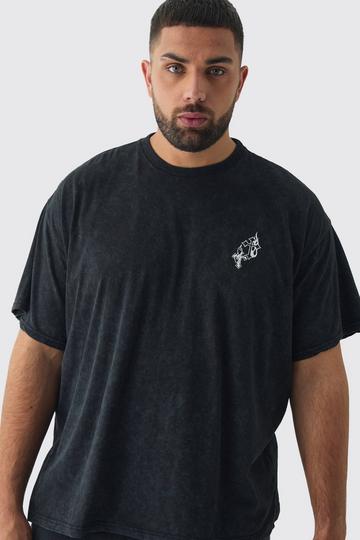 Plus Oversized Washed Cross Embroidered T-Shirt washed black