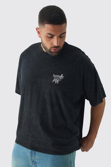 Plus Washed Floral Embroidered T-Shirt washed black