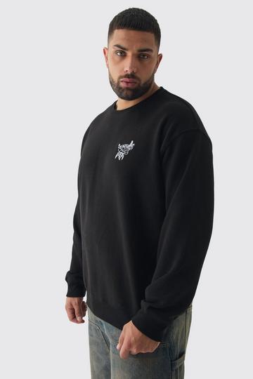 Plus Washed Floral Embroidered Sweatshirt black