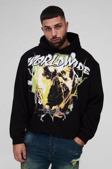 Plus Oversized Boxy Worldwide Large Scale Print Hoodie black