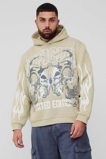 Plus Oversized Official Skull Large Print Hoodie stone