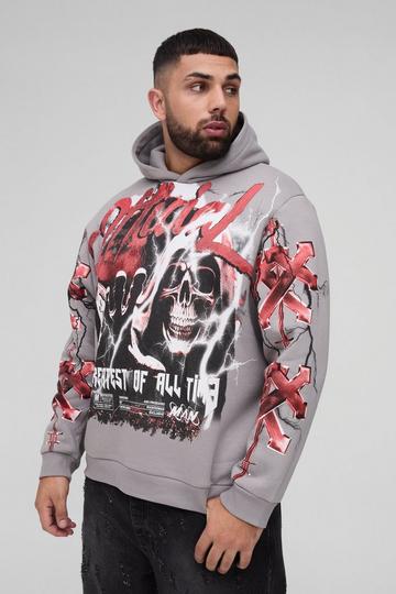 Charcoal Grey Plus Oversized Official Large Scale Print Hoodie