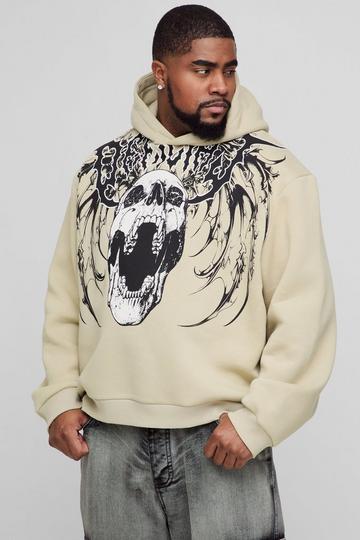 Plus Oversized Official Gothic Large Scale Print Hoodie stone