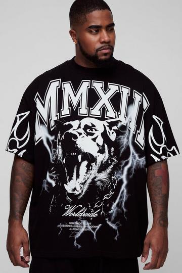 Plus Oversized Extended Neck MXII Large Scale Print T-Shirt black