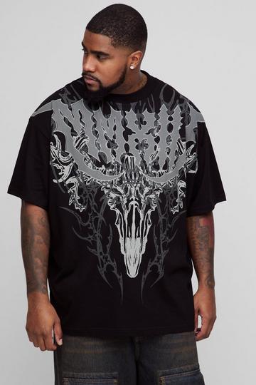 Plus Oversized Extended Neck Gothic Large Scale Print T-Shirt black