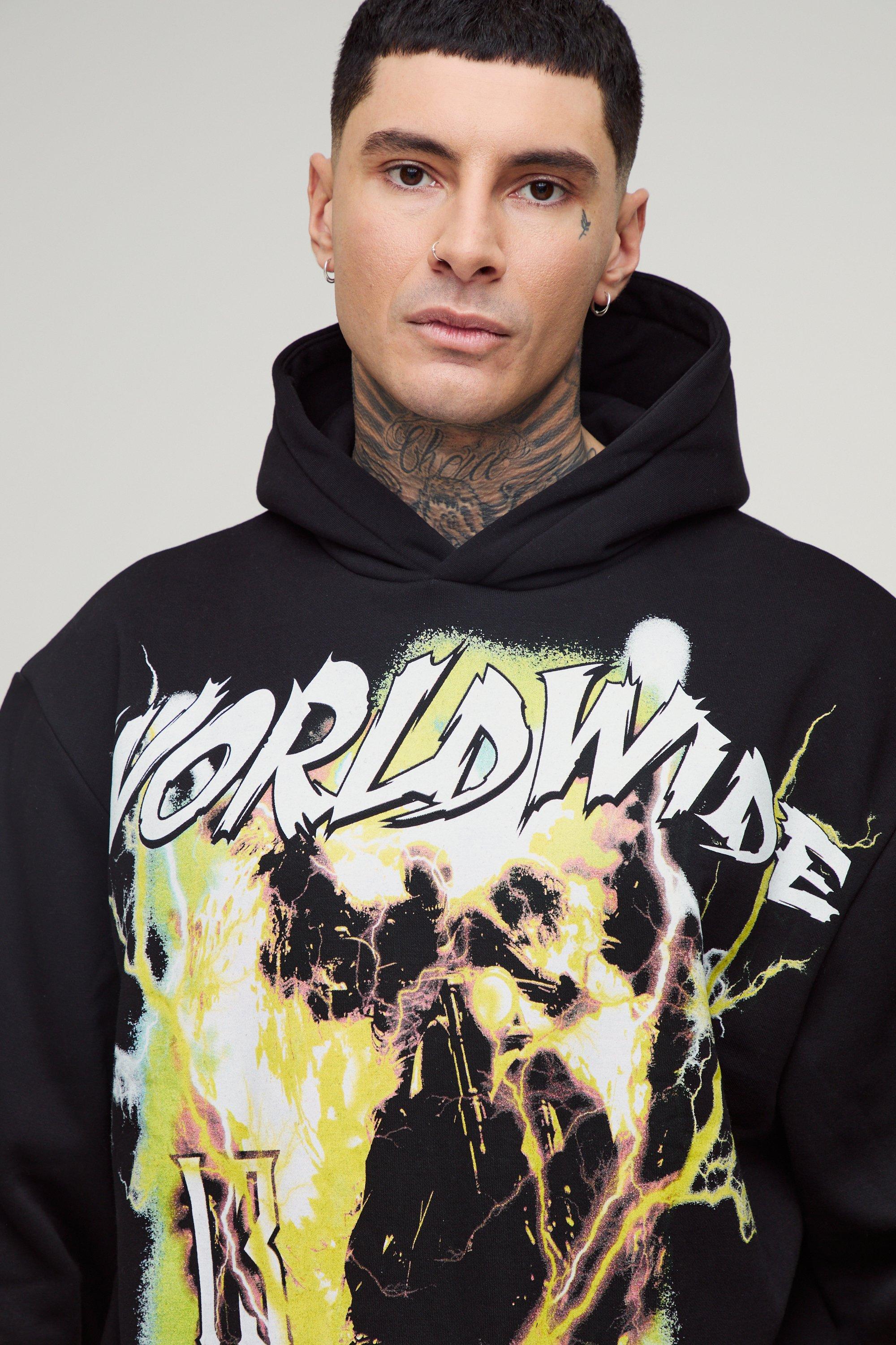 Tall Oversized Boxy Worldwide Large Scale Print Hoodie boohoo UK
