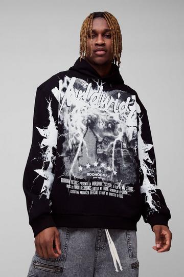 Tall Oversized Worldwide Large Scale Print Hoodie black