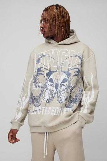 Tall Oversized Official Skull Large Print Hoodie stone