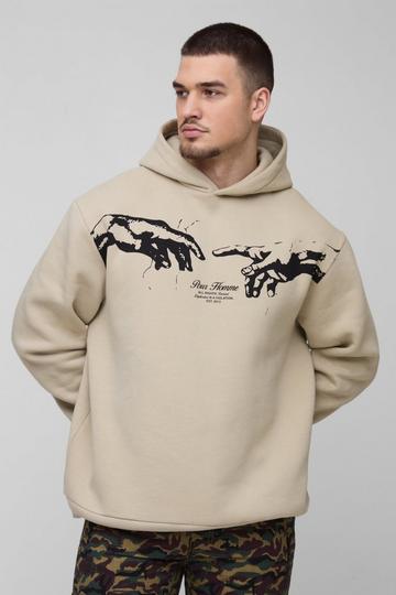 Stone Beige Tall Oversized Renaissance Print Hoodie