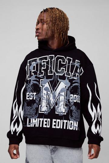 Tall Oversized Official Skull Large Print Hoodie black