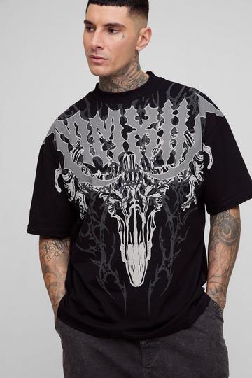 Tall Oversized Extended Neck Gothic Large Scale Print T-Shirt black