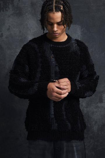 Trippie Redd Drop Stitch Textured Boxy Oversized Jumper black