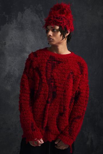 Trippie Redd Drop Stitch Textured Boxy Oversized Jumper red