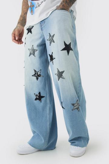 Tall Star Applique Baggy Fit Jeans antique blue