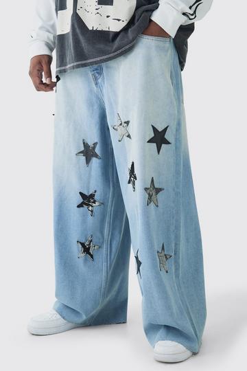 Plus Star Applique Baggy Fit Jeans antique blue