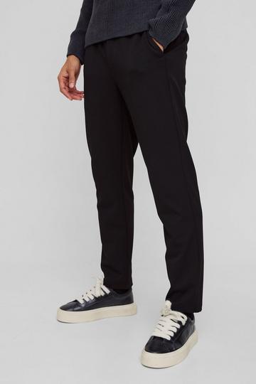 Half Elastic Waistband Stretch Tapered Tailored Trouser in Black black