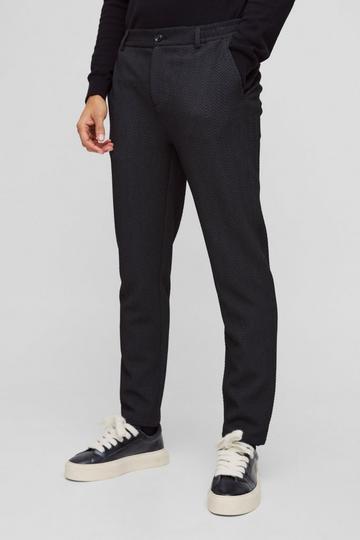 Half Elastic Waistband Stretch Herringbone Tailored Tapered Trouser black