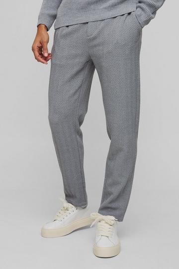 Half Elastic Waistband Stretch Herringbone Tailored Tapered Trouser grey