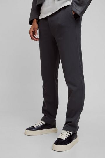 Half Elastic Waistband Stretch Straight Tailored Trouser in Charcoal charcoal