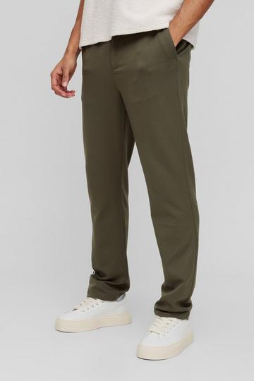 Half Elastic Waistband Stretch Straight Tailored Trouser in Khaki khaki