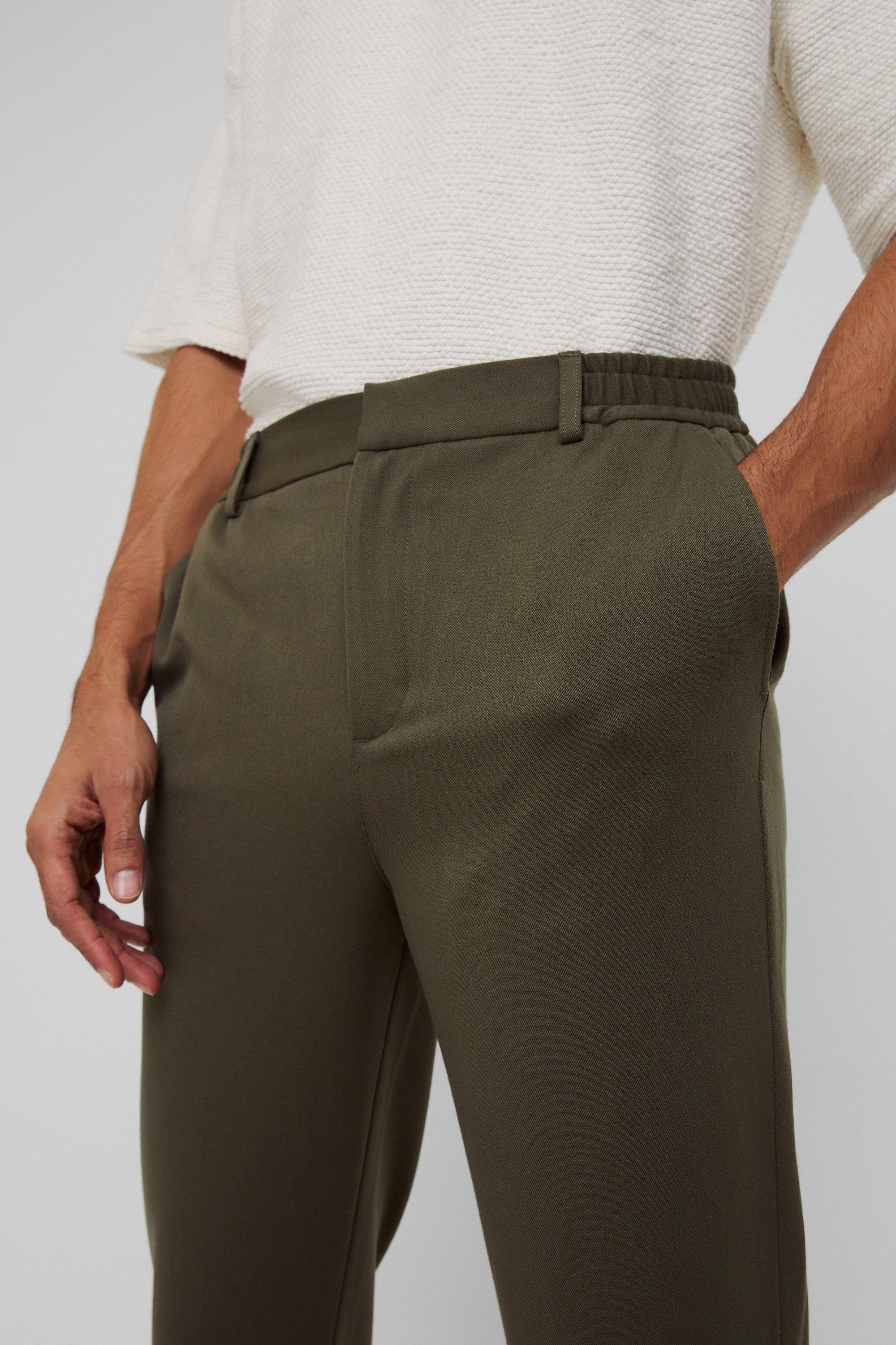 Half Elastic Waistband Stretch Straight Tailored Trouser in