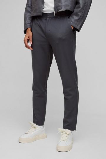 Half Elastic Waistband Stretch Tapered Tailored Trouser in Charcoal charcoal