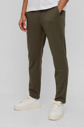 Half Elastic Waistband Stretch Tapered Tailored Trouser in Khaki khaki