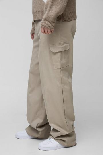 Stone Beige Tall Elasticated Waist Seam Detail Oversized Cargo Trousers