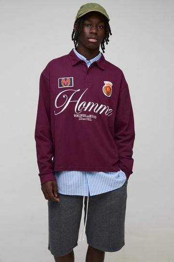 Burgundy Red Oversized Heavyweight Pique Applique Rugby Polo