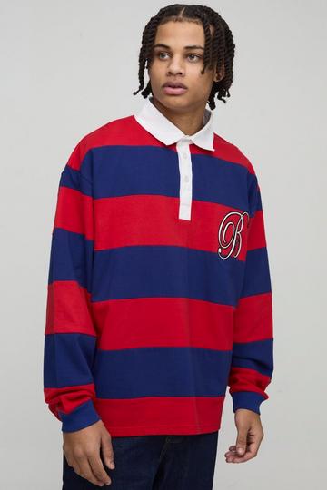 Red Oversized Heavyweight Cut and Sew Applique Rugby Polo