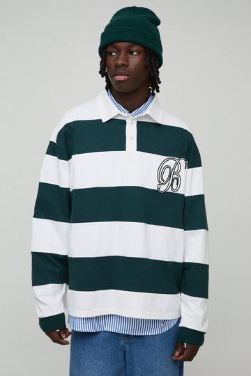 White Oversized Heavyweight Cut and Sew Applique Rugby Polo