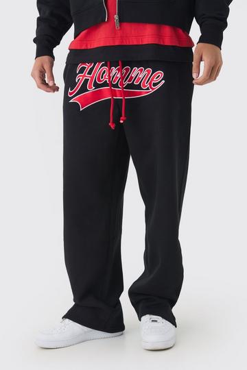 Oversized Homme Embroidered Varsity Split Hem Jogger black