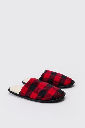 Red Checked Lined Slippers