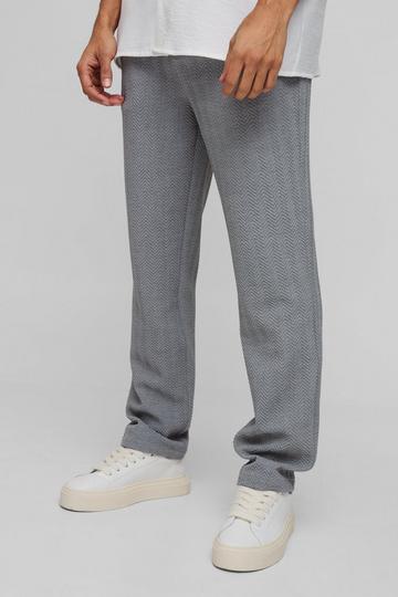 Half Elastic Waistband Stretch Herringbone Tailored Straight Trouser grey