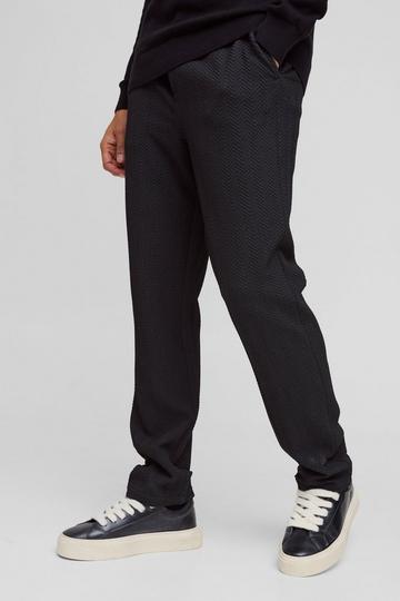 Half Elastic Waistband Stretch Herringbone Tailored Straight Trouser black