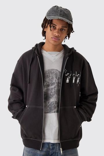 Oversized Geborduurd 777 Vest Met Capuchon black